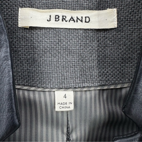 J Brand Zooey Linen Leather Trim Blazer Slate Gray Black Size 4 - Picture 8 of 9